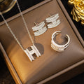 [titanium steel] electroplated zircon letter necklace women's earrings korean classyaccessible luxury collarbone chain earrings jewelry wholesale