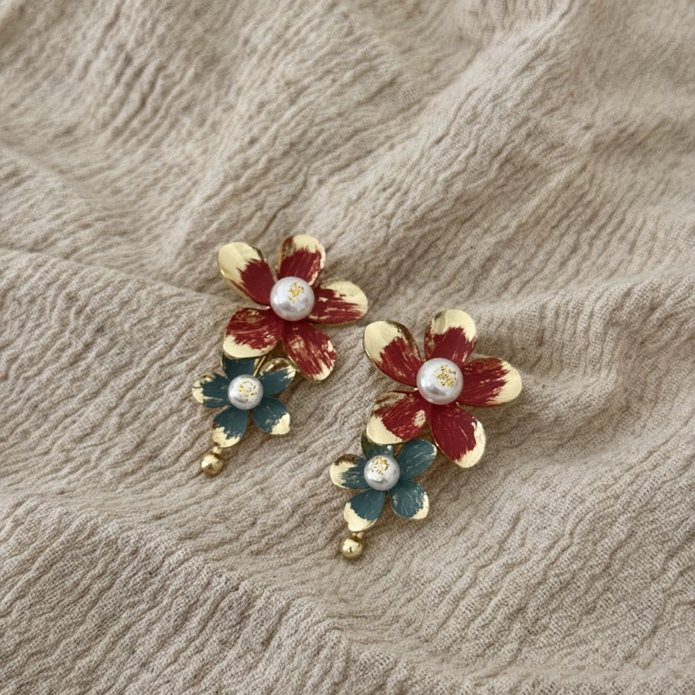 French retro color block floral tassel earrings - chic, luxurious, high-end, elegant, unique, face-slimming earrings - wholesale