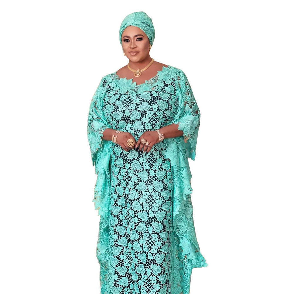 supply looseknitting long skirtelegantwork clothingcasual green pulloverembroidered long skirtmatching headscarf