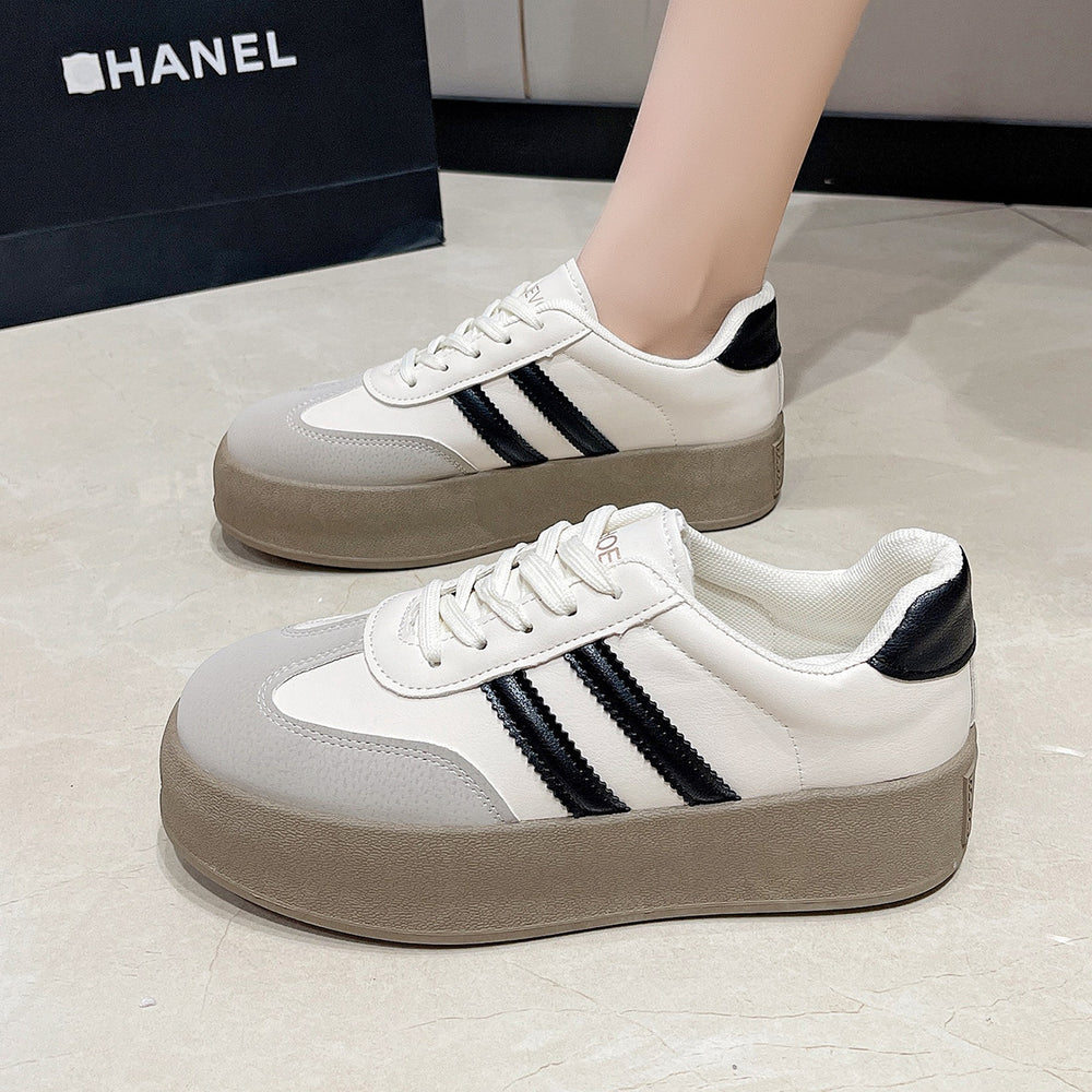Increased casual sneakers, platform shoes, tie backflats women's thick sole 2026 spring new arrival agander training shoes white shoes