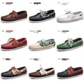 Men's leather casual shoes - handcrafted, low-cut, minimalist boat shoes in soft cowhide for business and driving, with front lace-up closure