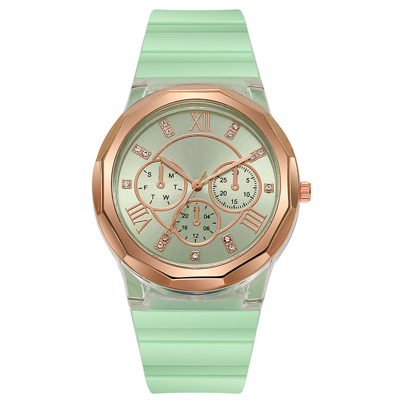 Fashion rhinestone silicone watch female student accessible luxuryelegantniche style design preppy style forest style young casual watch