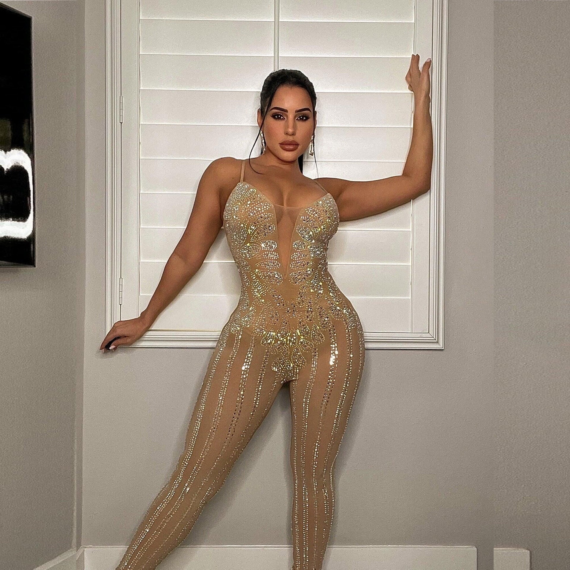 SK2501 hot-selling European and American sexy, suspender hot diamond one-piece nightclub clothes