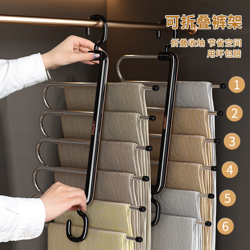 Foldable pants rack - multi-layer, multi-functional pants hanger for home use - no-trace, non-slip pants organizer - the ultimate pants storage solution