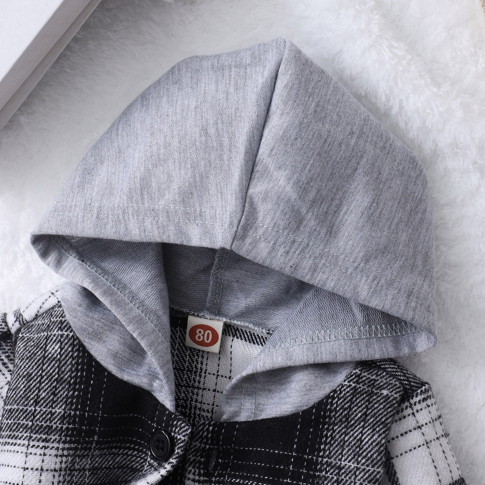Baby long sleeve plaid hooded shirt top