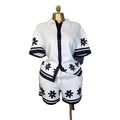 European and american cross-border women's fashion:  summer new collection - stylish lapel color block print shirt & wide leg shorts casual set