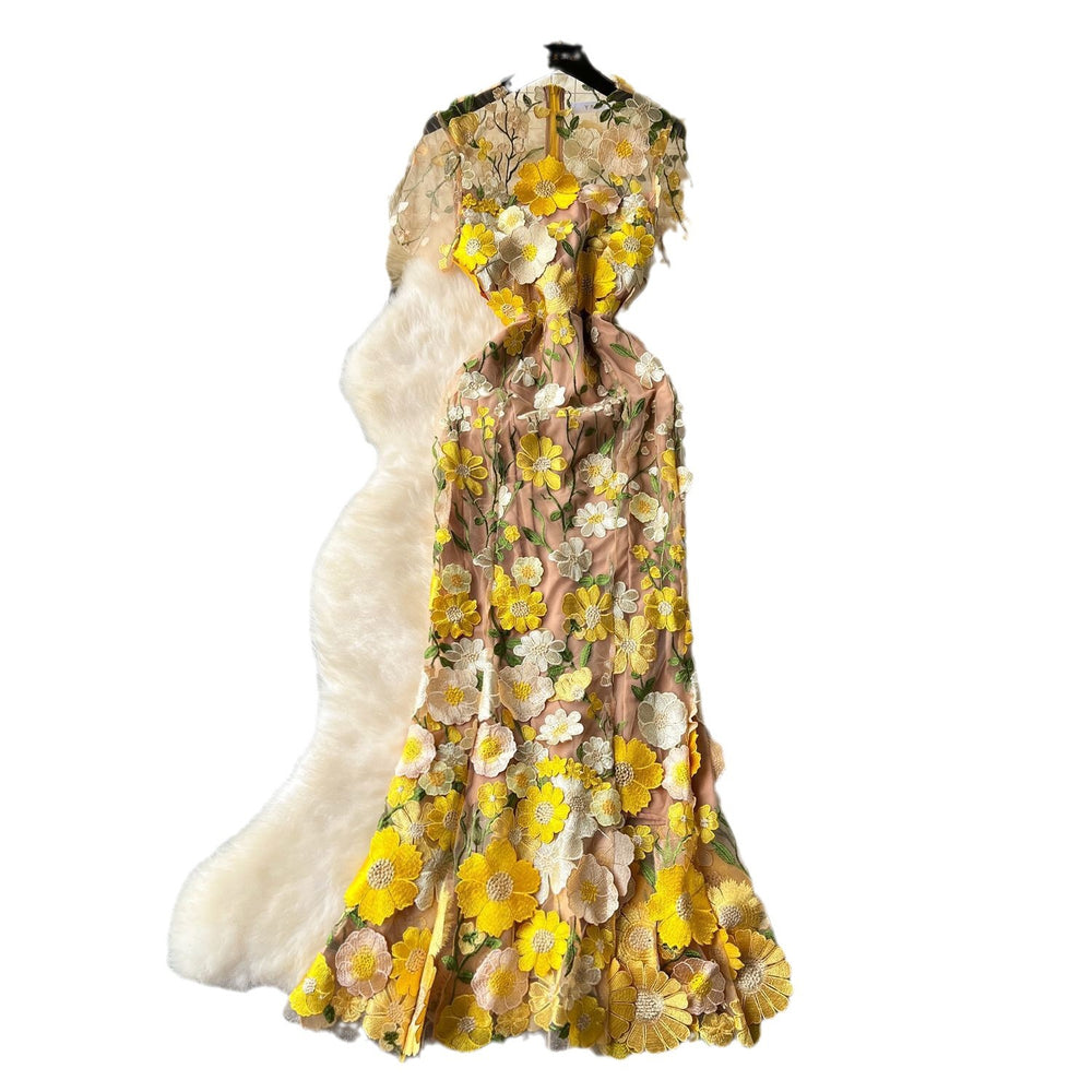 Evening party high-end formal dress women's long dress european and american style 3d floral embroidery slimming mermaid tail