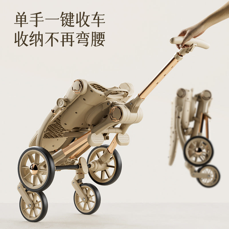 Phoenix baby walking artifact can sit and lie down, lightweight and foldable two-way baby trolley, high landscape four wheels