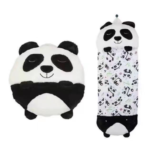Cartoon kids' sleeping bag, children's sleeping bag with animal pillow, foldable anti-kick quilt kids' sleeping bag