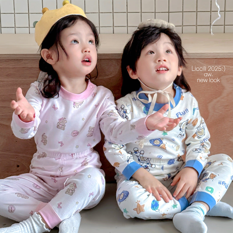 Kids' thermal underwear set - baby pure cotton class a warm innerwear for boys and girls - autumn and winter home wear pajamas