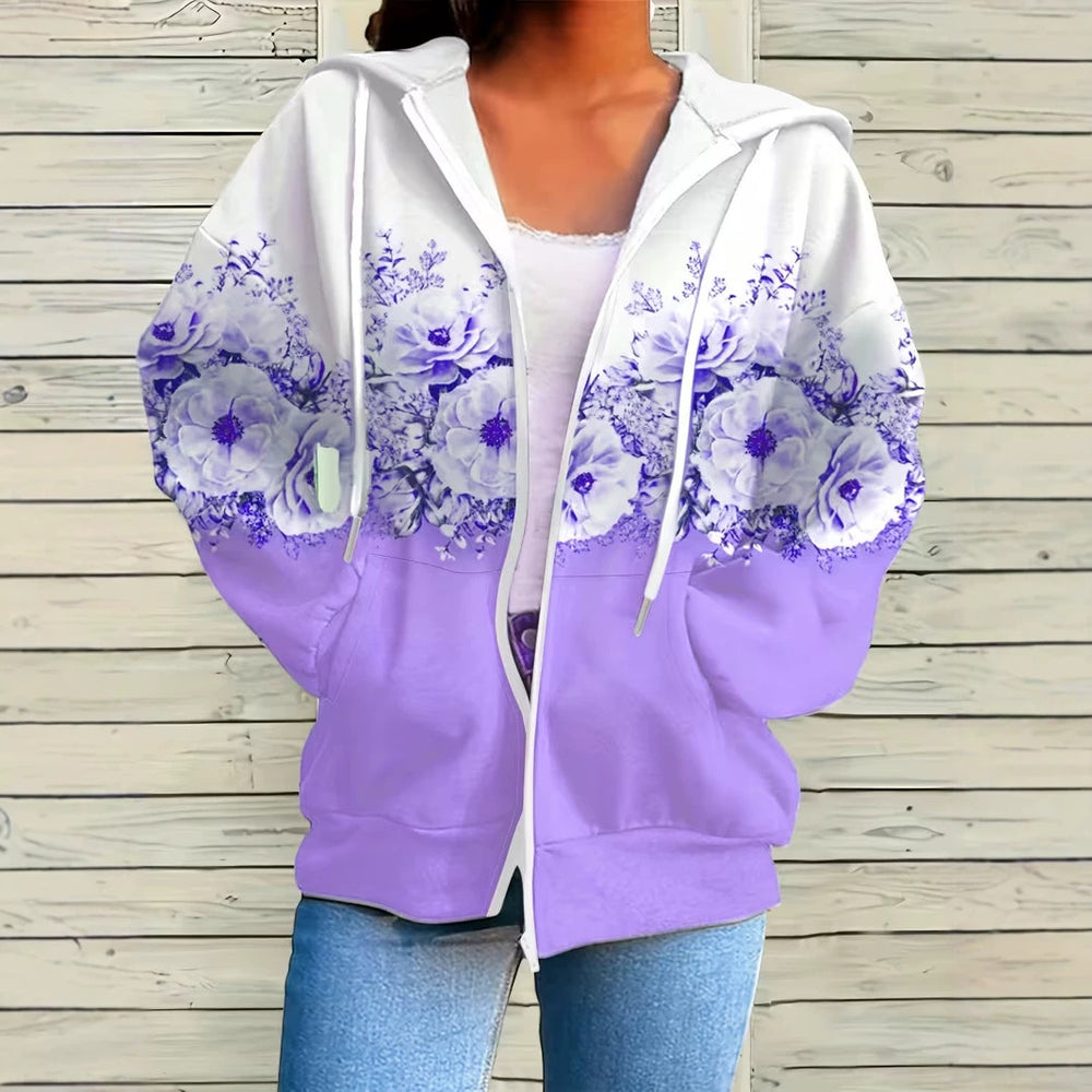 hot-selling plus-size women's zip-up hoodie, new casual long-sleeve hooded sweatshirt jacket, dropshipping available