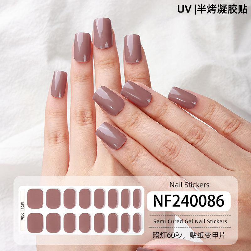 Zhengxiang new semi-cured gel nail art sticker solid color pure green onion gel UV nail sticker simple baking lamp gel nail art