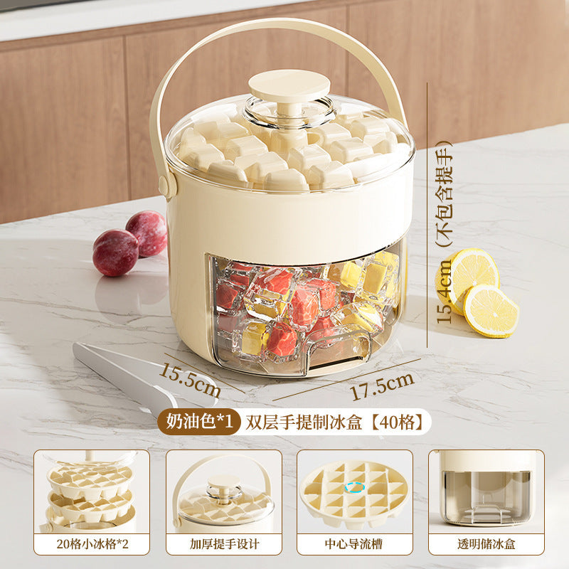 Double-layer pressed ice grids for home food grade ice cube mold food grade 40 grids large capacity ice making and ice storage box