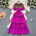 Palace style accessible luxuryclassy puff sleeve dress for women summer heavy industry sequin design beautiful elegant cake long skirt