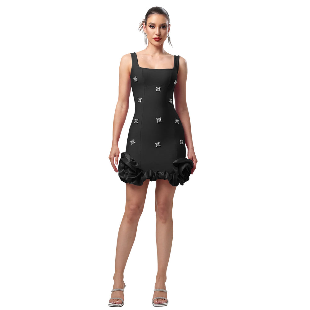 C7593 cross-border   fashion women's elegant rhinestone-embellished sleeveless mini dress