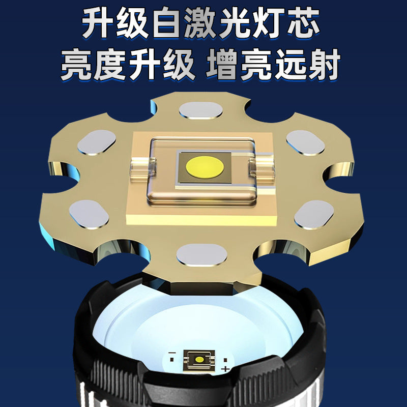 Cross-border new white laser charging flashlight LED telescopic zoom strong light outdoor COB side light with pen buckle flashlight