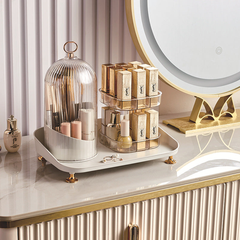 Household desktop cosmetics, rotating shelves, skin care products, storage boxes, makeup brushes, lipstick storage boxes, grid dust-proof