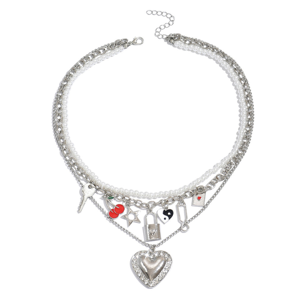 Multi-layered love necklace wholesale european and american cross-border retro pendant fashion key cherry stacked clavicle chain women's necklace