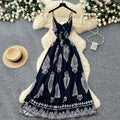 Vacation-style printed cami bohemian dress - women's summer high-waisted slimming a-line maxi dress - elegant outfit