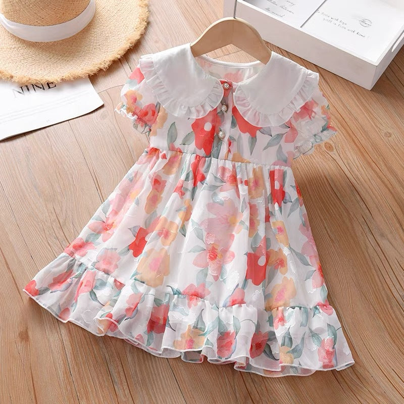 Girls' summer dress  new floral print mesh princess dress for toddler and little girls
