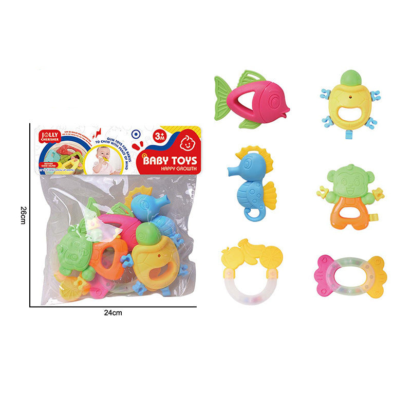 Cross-border   baby baby grinding tooth glue rattle toy early education puzzle soothing grip hand rattle
