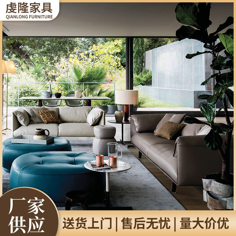 Italian accessible luxury business office sofa scandinavian small apartment first layer cowhide sofa casual area reception modular sofa