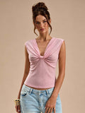 women's summer high-end v-neck twist sleeveless top - textured, slim-fit, and elegant t-shirt