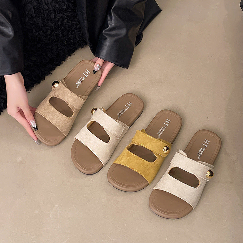 Women's summer slides 2025 new flat retro casual versatile one-strap sandals fashionable trendy niche design