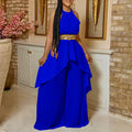 C8534p with belt cross-border summer fashion two-piece sleeveless backless asymmetrical long skirt wide-leg pants european and american suit