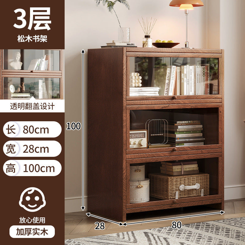 Solid wood bookshelf Shelf Living room floor-to-ceiling glass door New Chinese cabinet Locker Household dust storage bookshelf