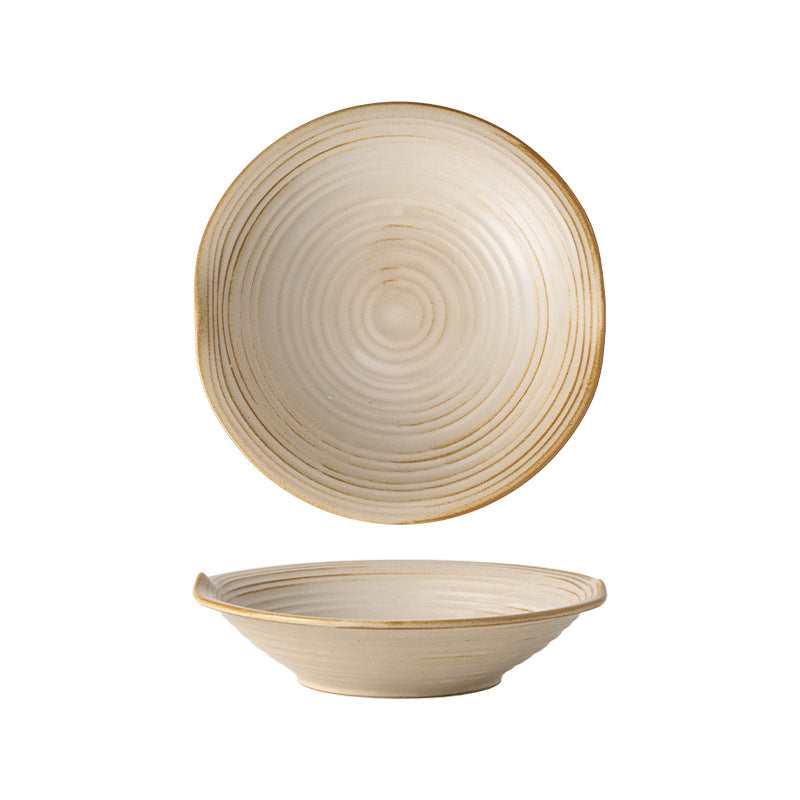 Japanese-style pasta plate, household salad plate, high-end restaurant ceramic tableware, retro straw hat bowl, light luxury western food plate