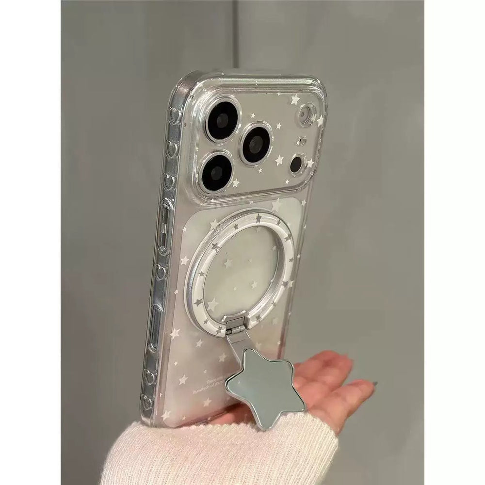 Transparent star bracket suitable for apple 17pro mobile phone case, sparkling white starlight iphone16/13 anti-fall protective case