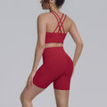 nude tight yoga wear cross-back sports bra suithigh waist hip lifting running fitness wear for women