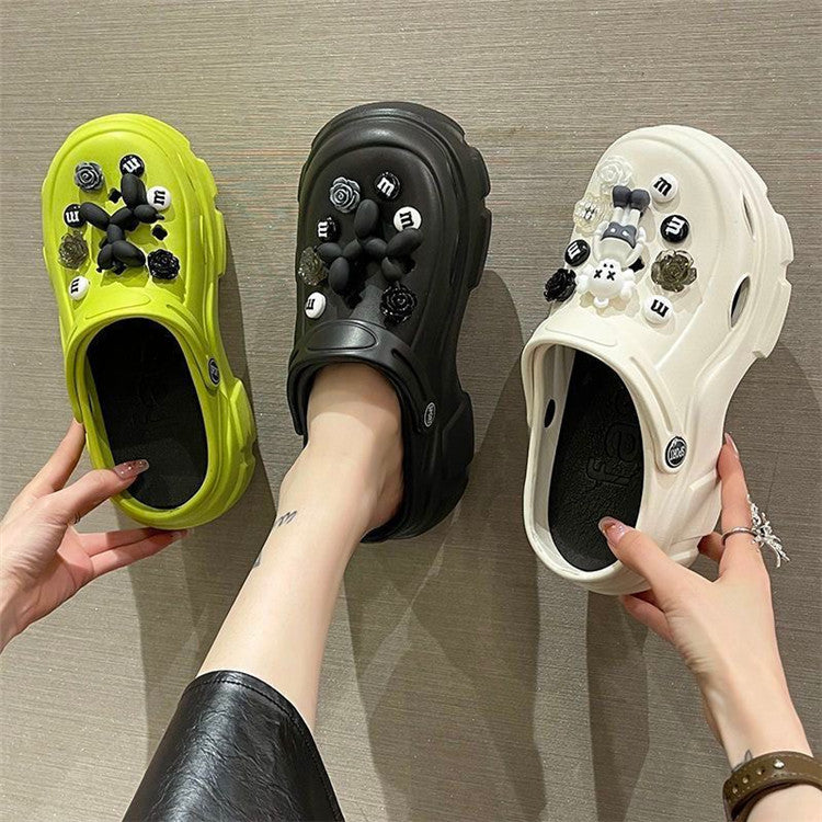 Thick sole crocs women's summer outwear 2024new arrivalnon-slip office beach baotou half slippers women's summer