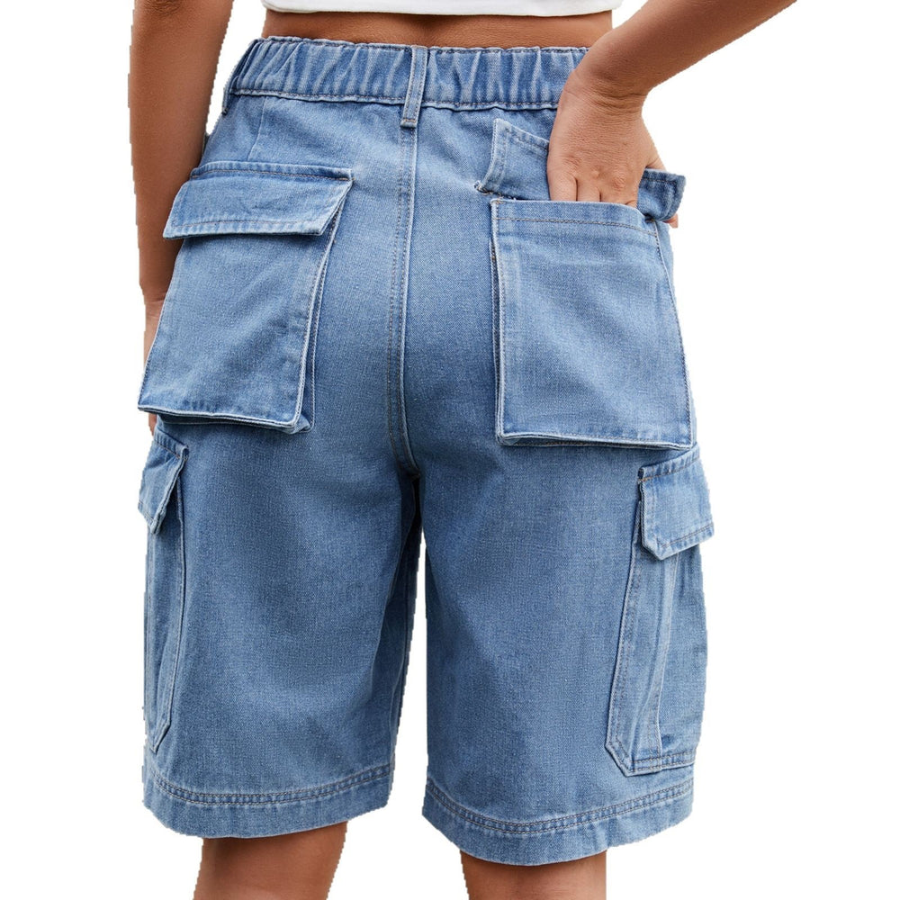Wish summer european and american style women's clothing cross-border e-commerce  new elastic waist denim cargo shorts trendy
