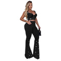 C7451 cross-border   fashion women's elegant sexy top and wide-leg pants two-piece set