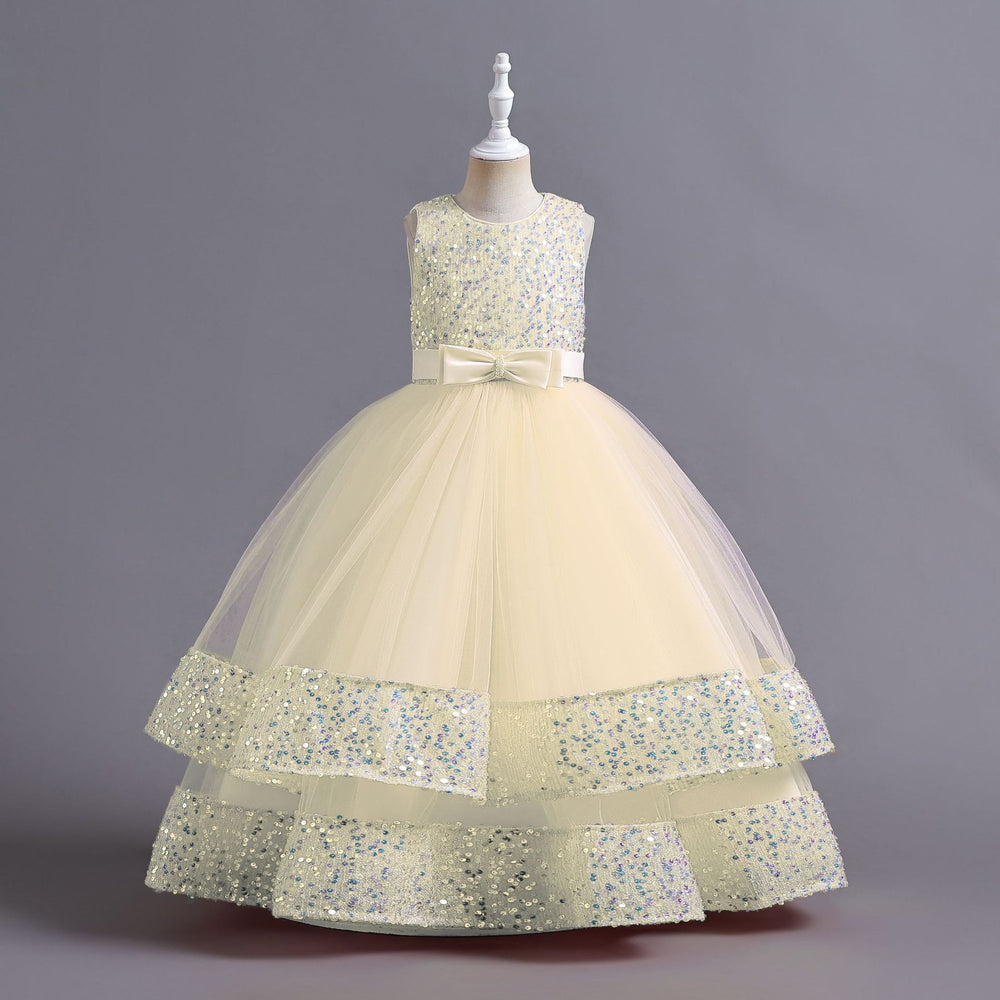 New arrival: sequined children's dress - perfect for girls! featuring a bow accent, this princess-style dress is ideal for flower girls, high-end piano performances, and special occasions