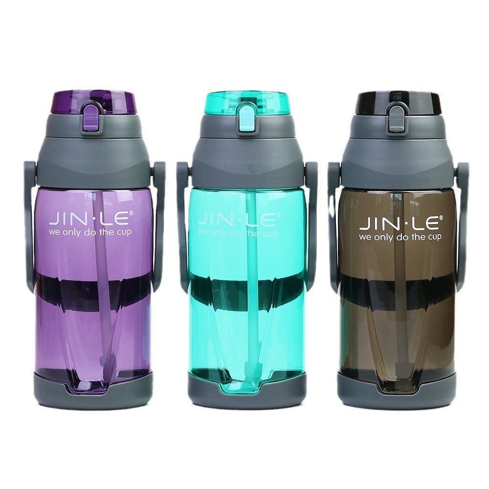 Jingle large capacity plastic water bottle with straw - portable, leak-proof, extra-large water bottle for men and women, perfect for outdoor use