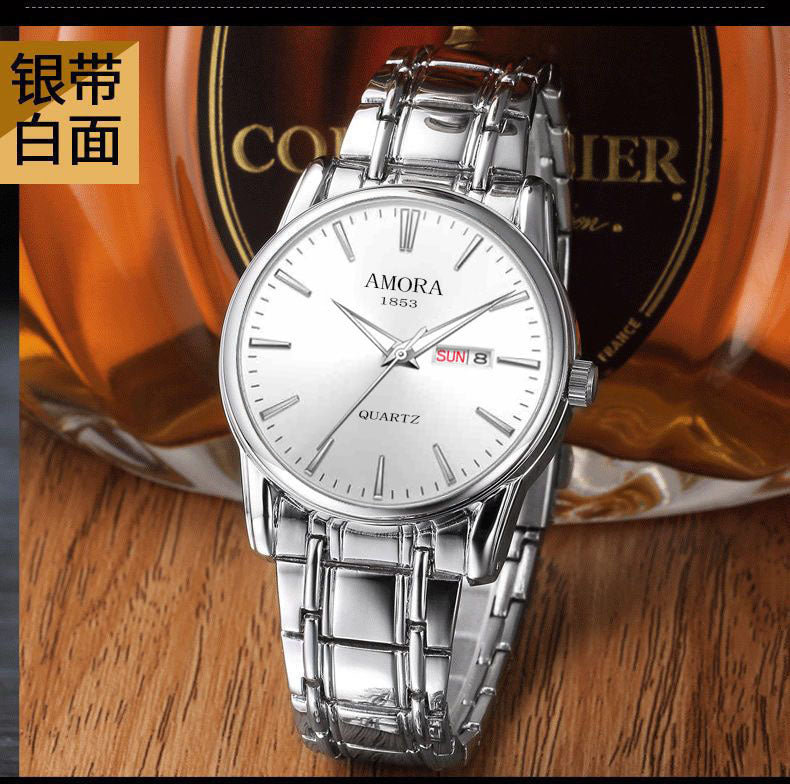 Xiangshiman gold steel watch - stainless steel waterproof quartz watch for middle-aged and elderly men - fashionable men's wristwatch with 2035 movement