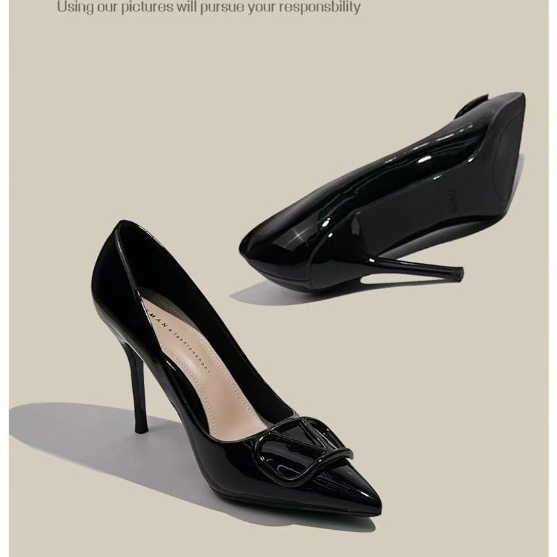 Grape mom's same elegant socialite nude high heels for women 2025 new arrivalsense of designniche stylefrenchv buckle tip