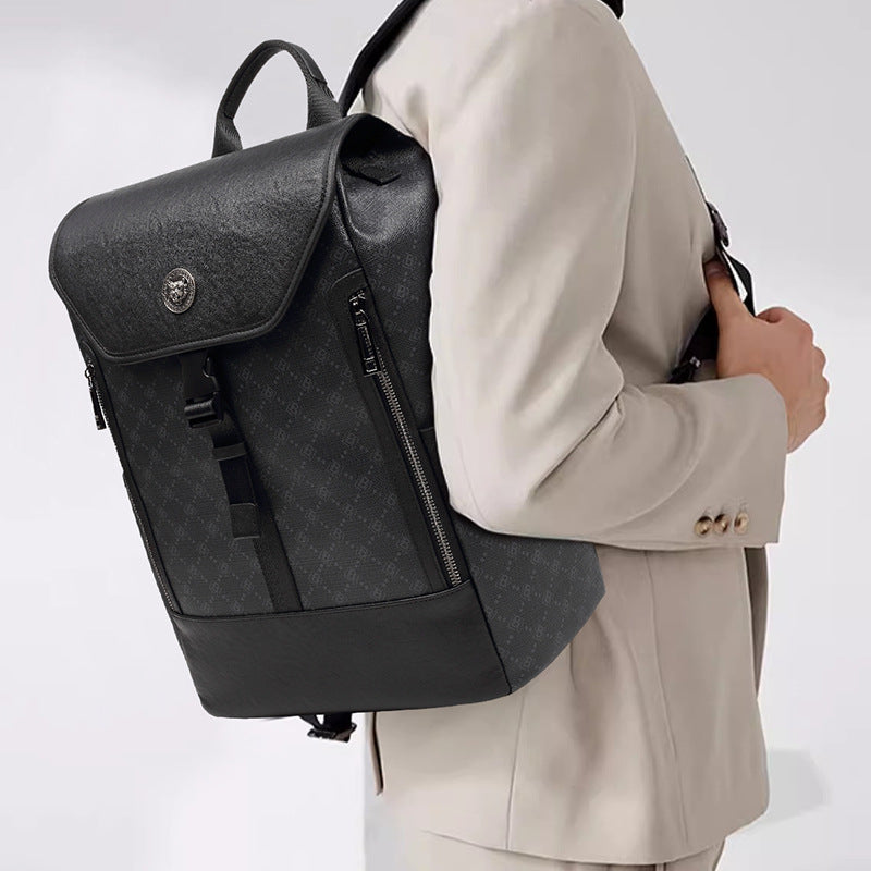 New men's leather backpack men's fashion men's bag high sense large capacity computer bag light trend backpack