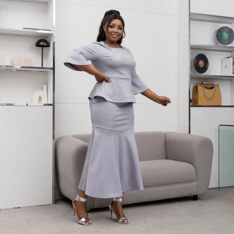 new arrivals: african cross-border fashion - rhinestone embellished elegant workwear maxi dress, luxury rhinestone two-piece set