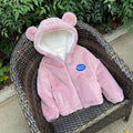 Winter fur faux fur kids' coat - warm, thickened, plush, faux rabbit fur hooded cotton-padded jacket for girls (mid-size)