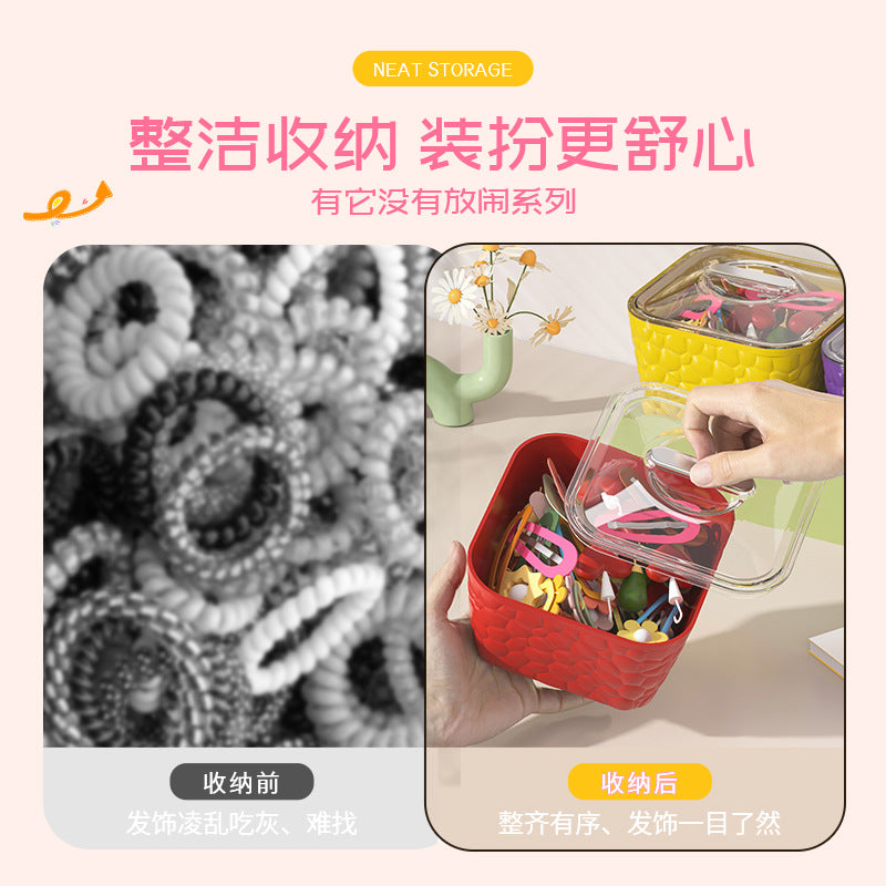 Dopamine Storage Box Children's Rubber Band Hand Ornament Box with Lid Girls' Hair Rope Box Hairline Clip Accessories Storage Box