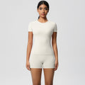 European and american nude feel tight-fitting short-sleeve t-shirt yoga outfit high-waisted butt-lifting quick-dry shorts running sports fitness set for women