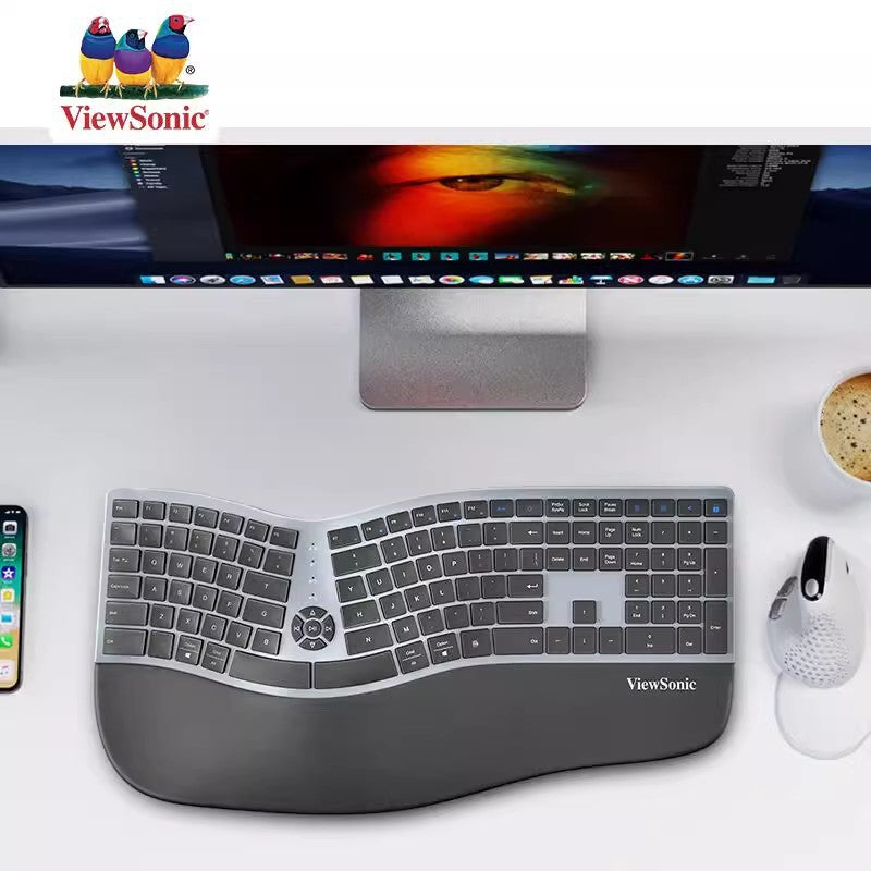 Viewsonic laptop desktop computer host wireless keyboard bluetooth charging dual mode ergonomic multimedia keyboard