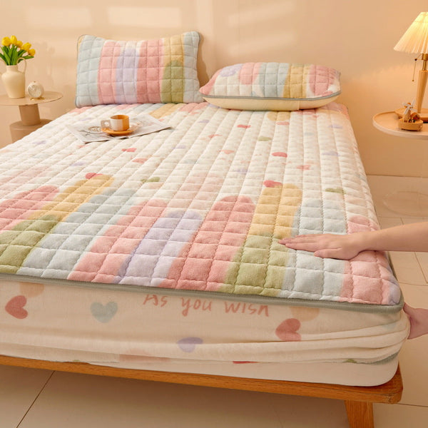 Antibacterial milk fleece mattress class a soybean padded mattress cover household winter coral fleece folding mattress protective cover ins