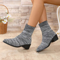 fall/winter new arrival: plus size knit boots for export - breathable knit stretch boots, pointed toe square heel slip-on ankle boots for women