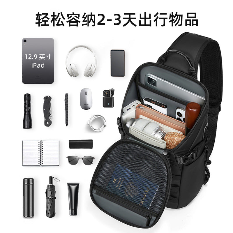 Off-road men's breast bag, tactical shoulder bag, outdoor sports waterproof messenger bag, large-capacity new casual men's backpack