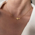 European and american style cross-border niche small and large diamond-encrusted cross necklace bracelet two-piece set clavicle chain for women titanium steel does not fade